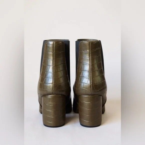 The Valentina Croc Embossed Block Heel Ankle Boots - Picture 3 of 14